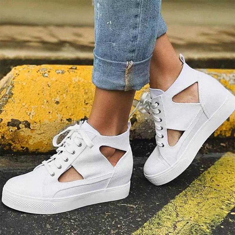 Kvinder Canvas Cut Out Wearable Hidden Increase Casual Flat Shoes