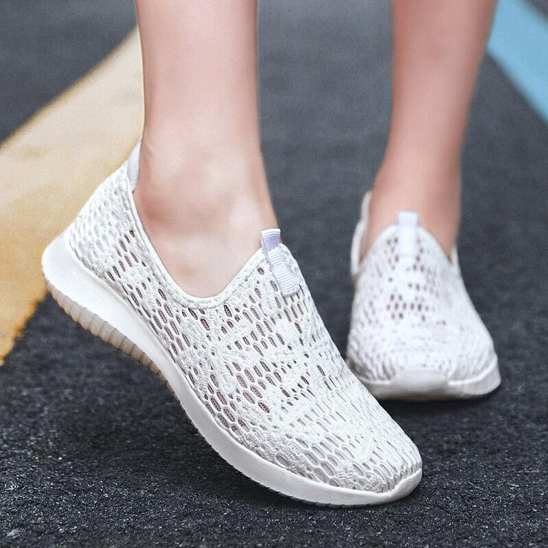 Kvinder Casual Strikket Slip On Walking Flat Sneakers