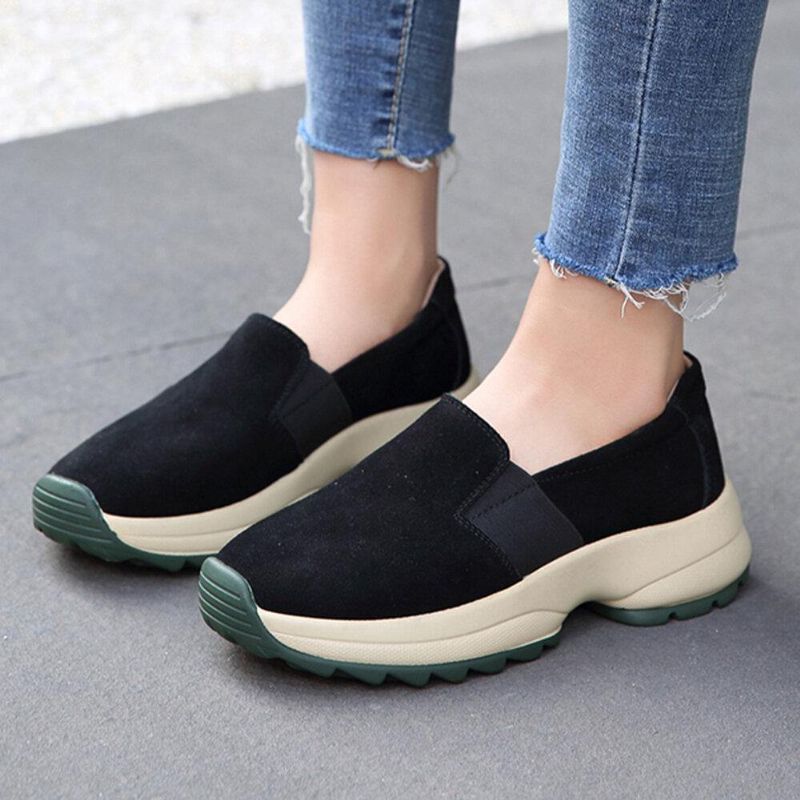 Kvinder Stor Størrelse Casual Faux Ruskind Slip On Chunky Sneakers