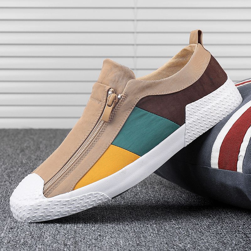 Mænd Colorblock Comfy Åndbar Lynlås Casual Canvas Sneakers