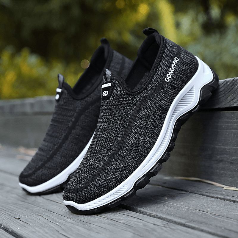 Mænd Sport Strikket Stof Åndbar Gåsko Bløde Slip-On Casual Sneakers