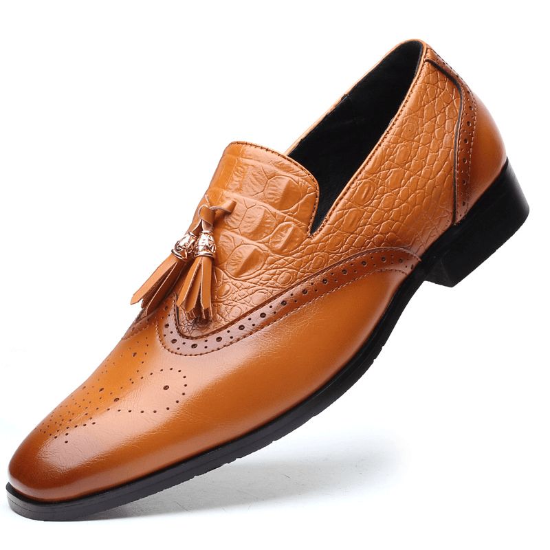 Mænd Brogue Tassel Decor Dress Loafers Slip På Business Casual Formelle Sko