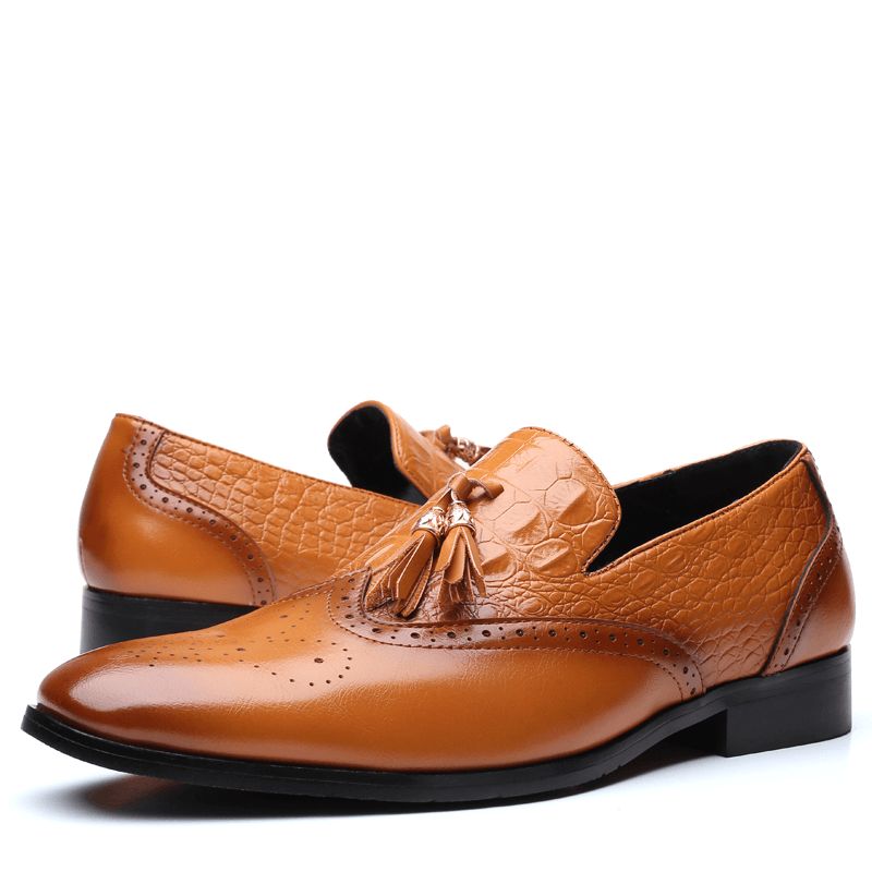 Mænd Brogue Tassel Decor Dress Loafers Slip På Business Casual Formelle Sko