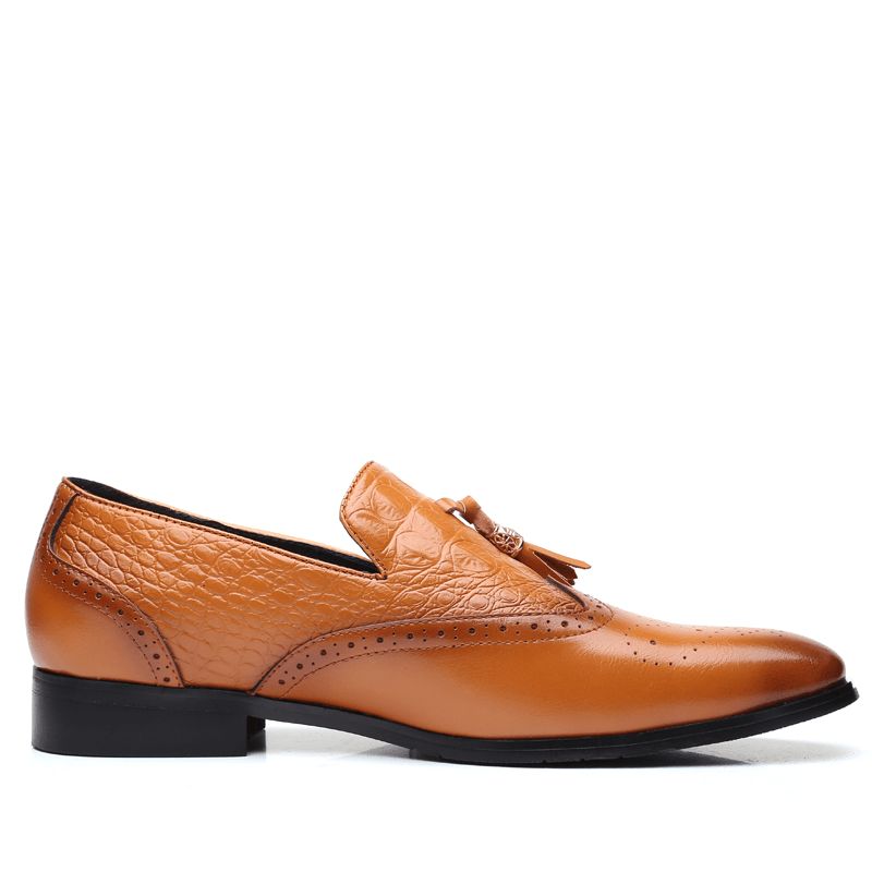 Mænd Brogue Tassel Decor Dress Loafers Slip På Business Casual Formelle Sko