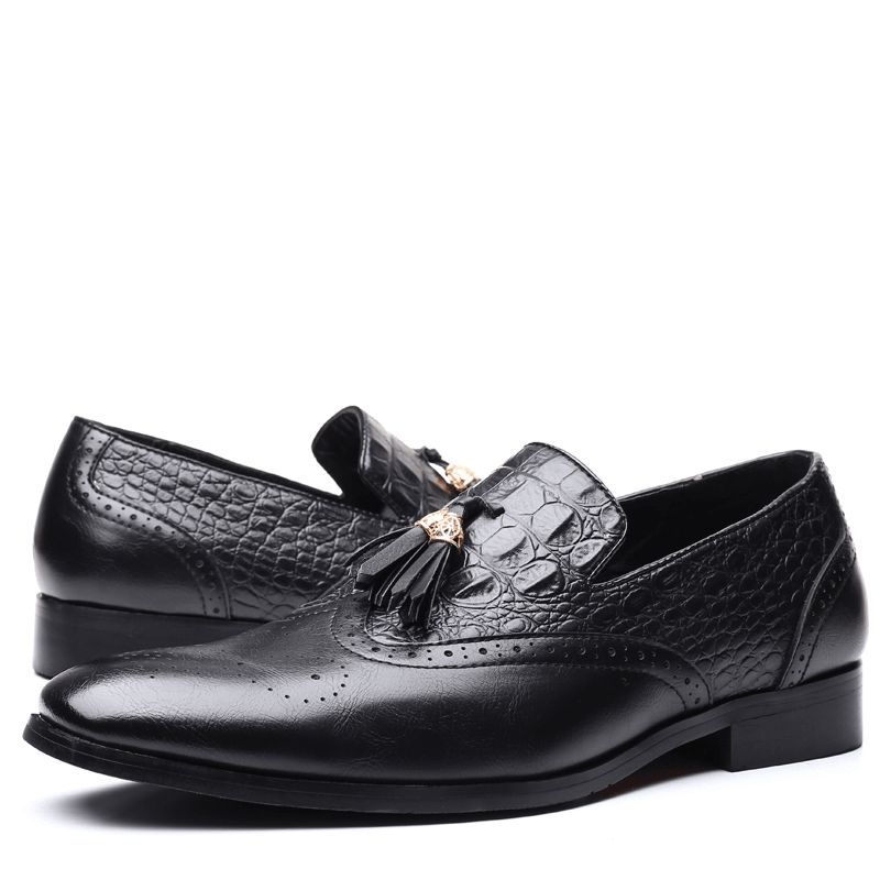 Mænd Brogue Tassel Decor Dress Loafers Slip På Business Casual Formelle Sko