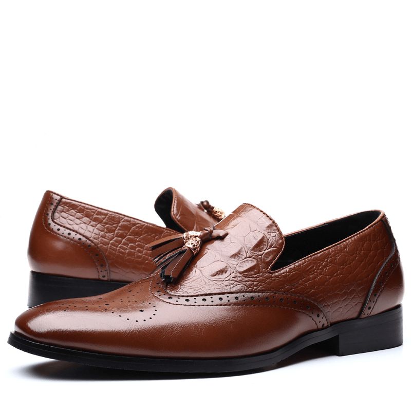 Mænd Brogue Tassel Decor Dress Loafers Slip På Business Casual Formelle Sko