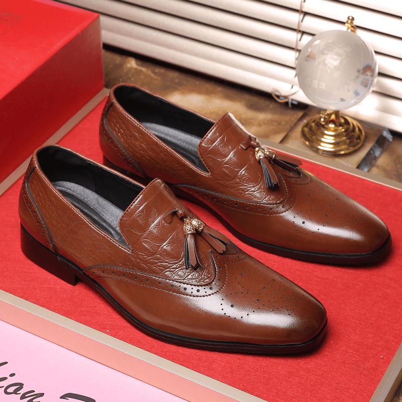 Mænd Brogue Tassel Decor Dress Loafers Slip På Business Casual Formelle Sko