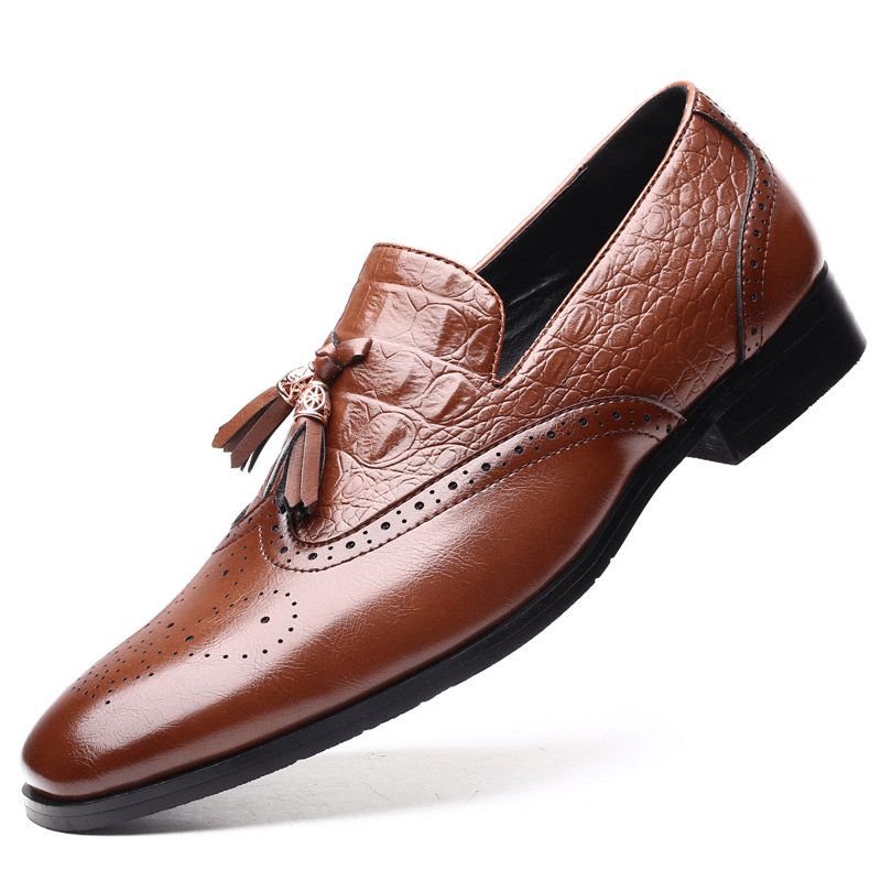 Mænd Brogue Tassel Decor Dress Loafers Slip På Business Casual Formelle Sko