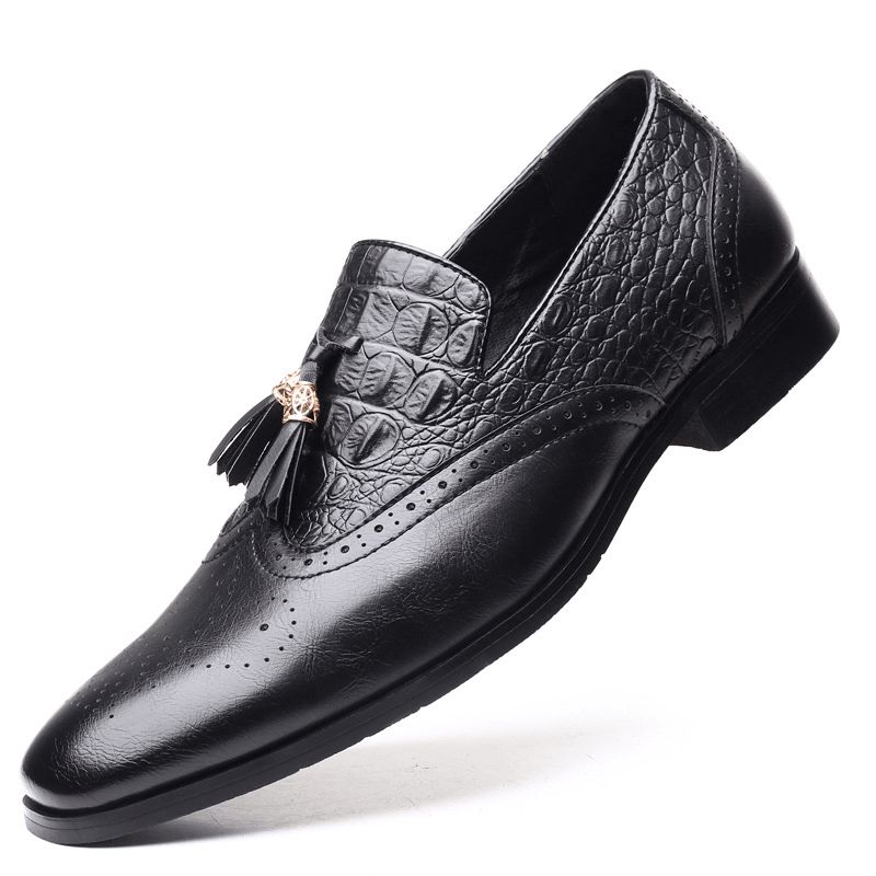 Mænd Brogue Tassel Decor Dress Loafers Slip På Business Casual Formelle Sko