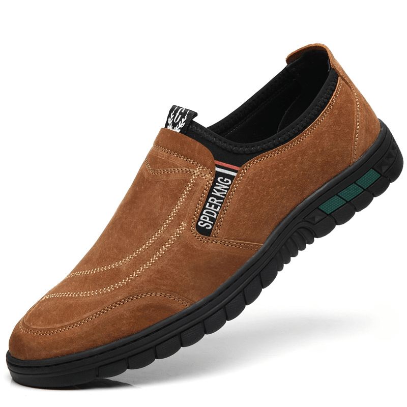 Mænd Comfy Pigskin Lædersting Skridsikre Rund Tå Lazy Slip-On Loafers Sko