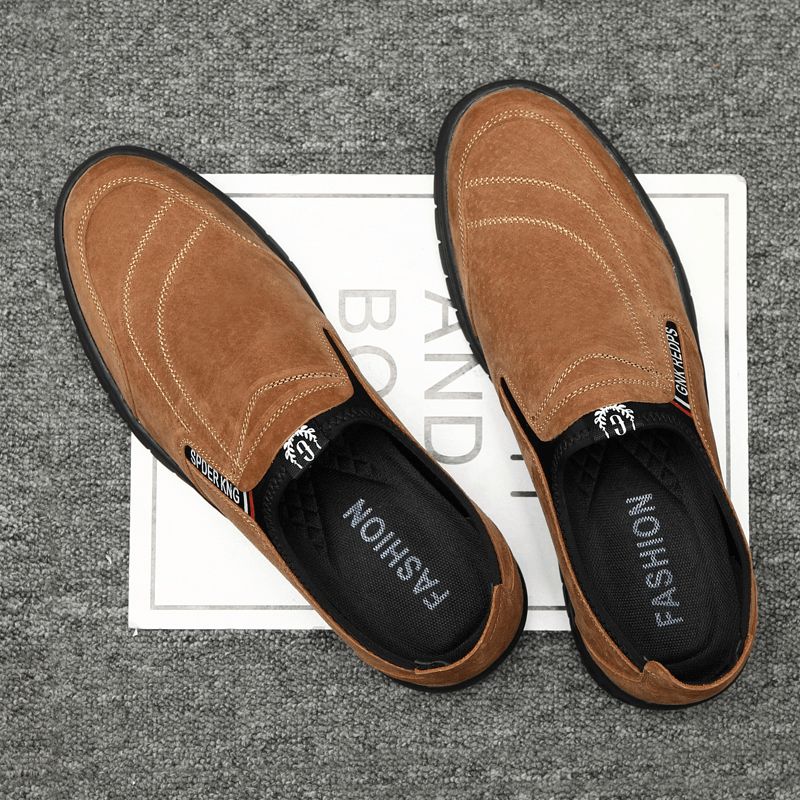 Mænd Comfy Pigskin Lædersting Skridsikre Rund Tå Lazy Slip-On Loafers Sko