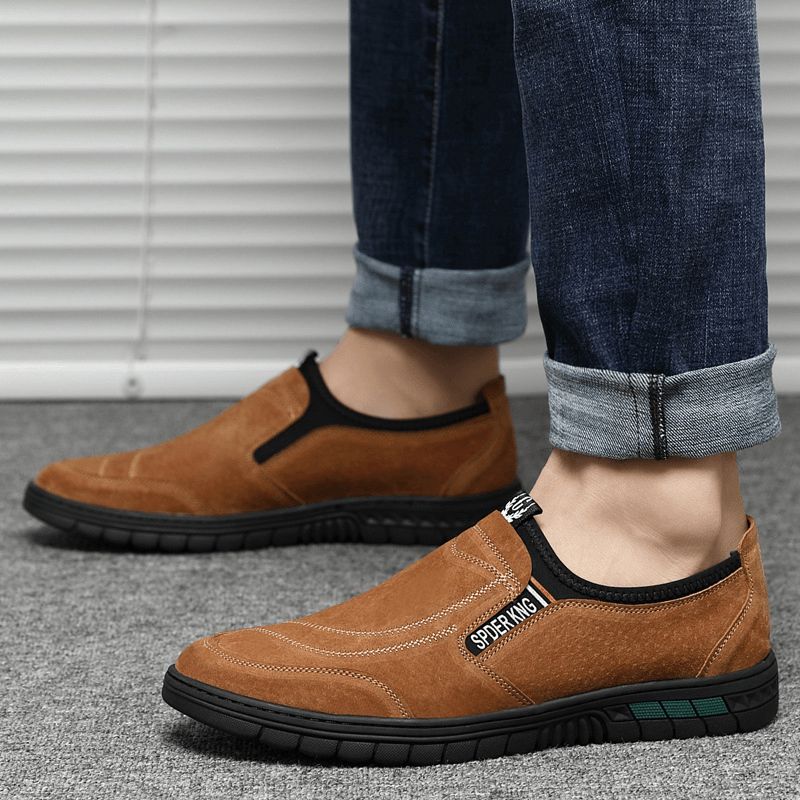 Mænd Comfy Pigskin Lædersting Skridsikre Rund Tå Lazy Slip-On Loafers Sko