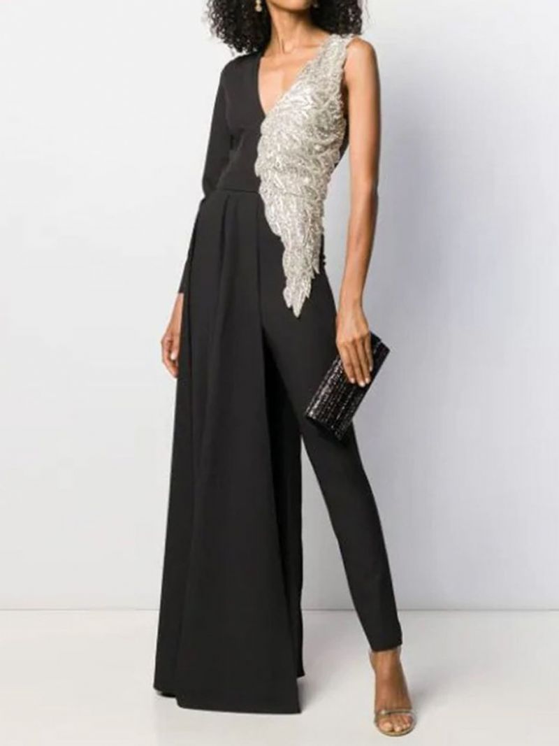 V-Hals Paneleret Skede Elegant Jumpsuit