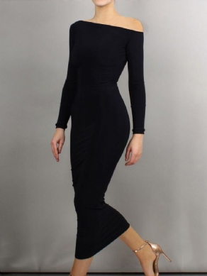 Daglig Langærmet Ensfarvet Regular Fit Cold Shoulder Dress