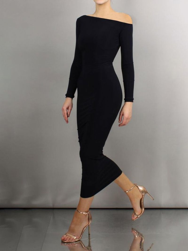 Daglig Langærmet Ensfarvet Regular Fit Cold Shoulder Dress