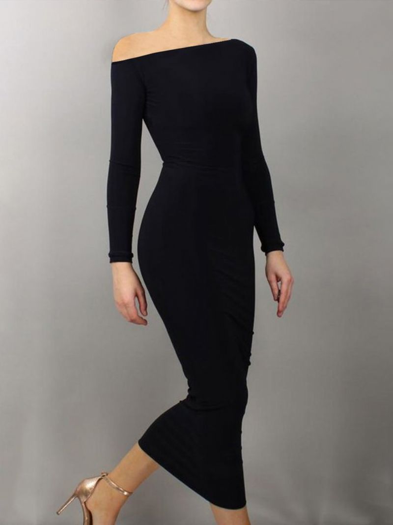 Daglig Langærmet Ensfarvet Regular Fit Cold Shoulder Dress