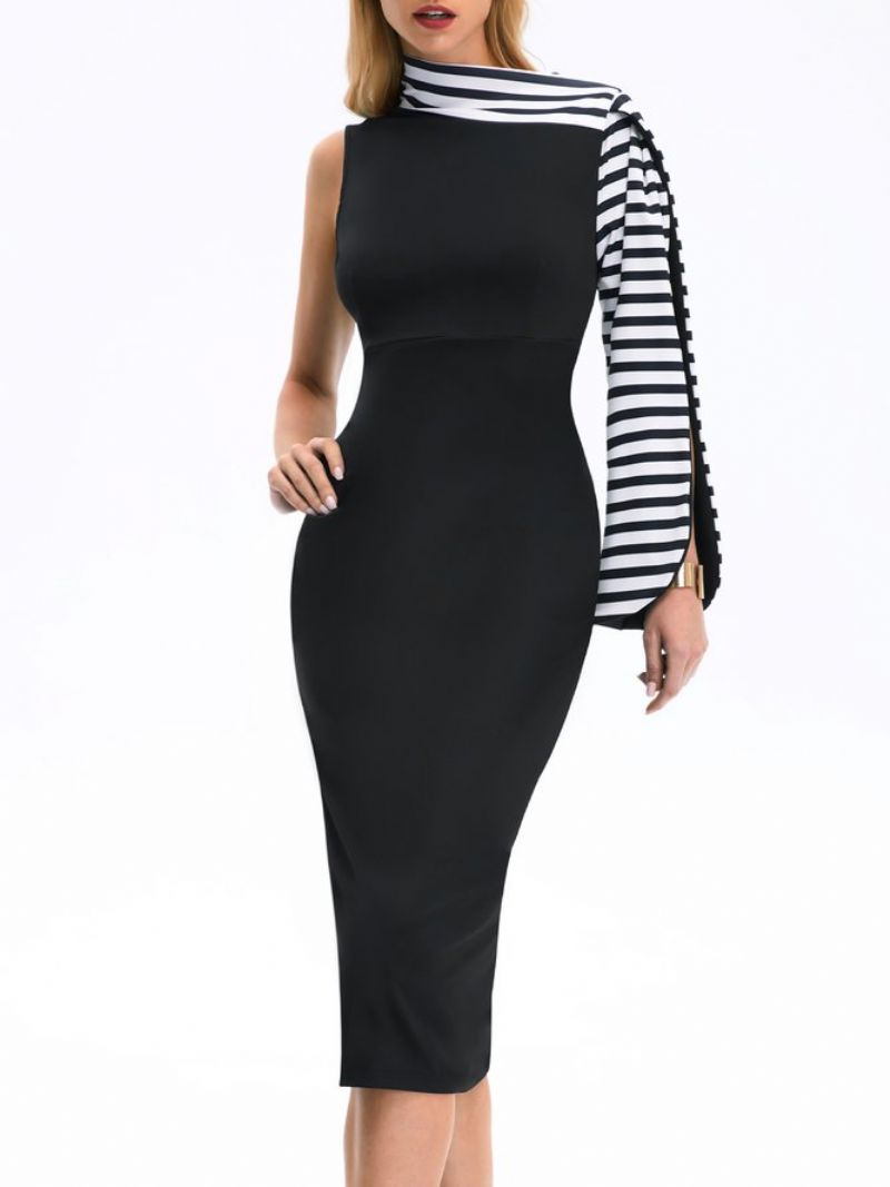 Elegant Bodycon Midi-Kjole Med Asymmetrisk Hals