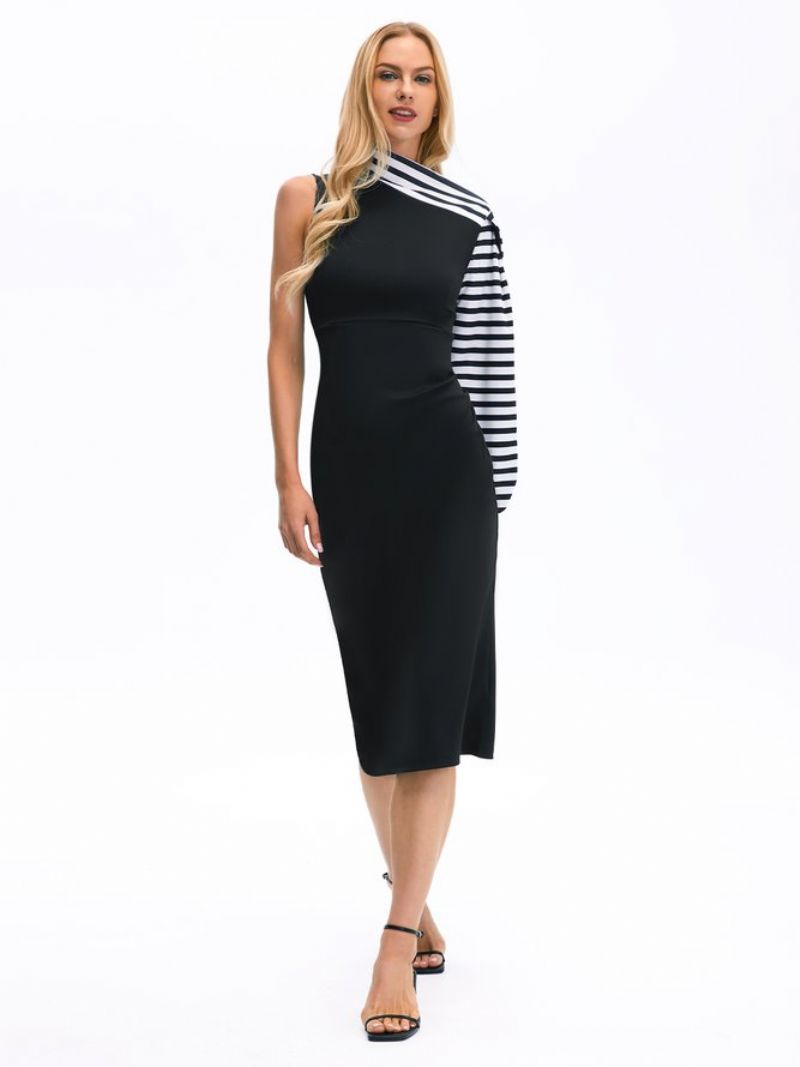 Elegant Bodycon Midi-Kjole Med Asymmetrisk Hals