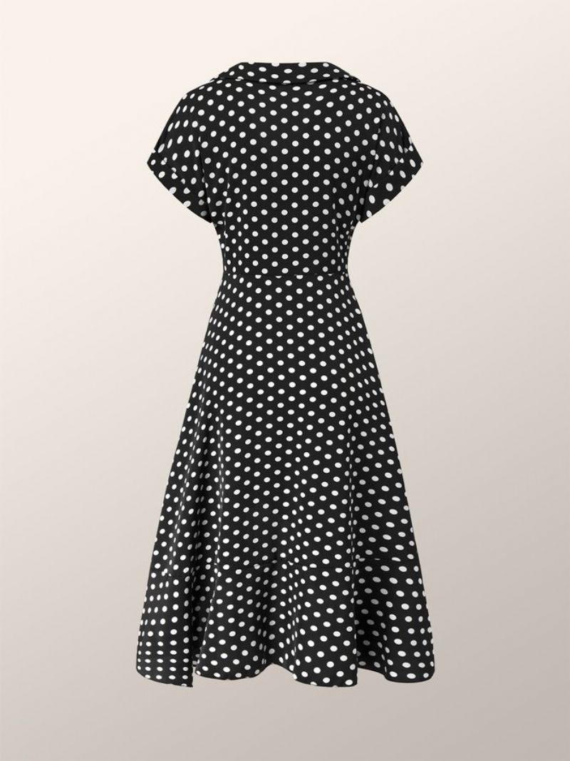 Elegant Polka Dots Lapel Date Kortærmet Kjole