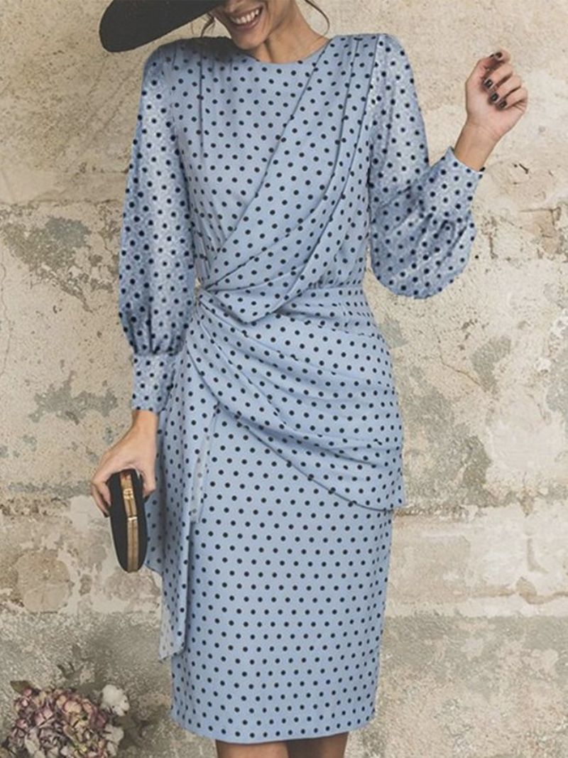 Elegant Polka Dots Rund Hals Knæ Kjole