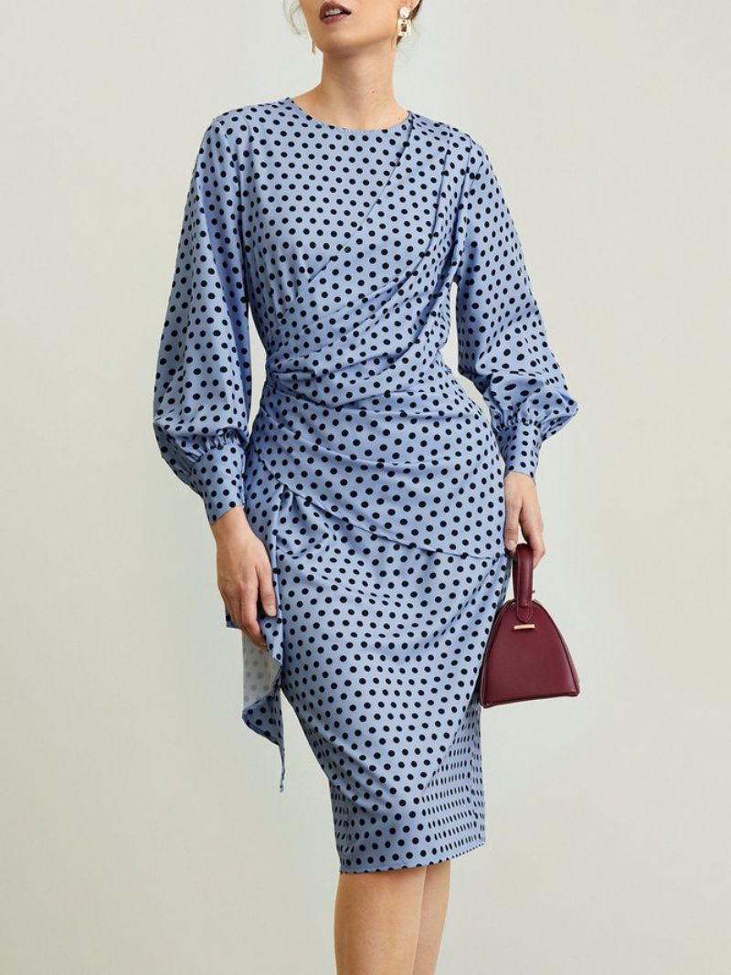 Elegant Polka Dots Rund Hals Knæ Kjole