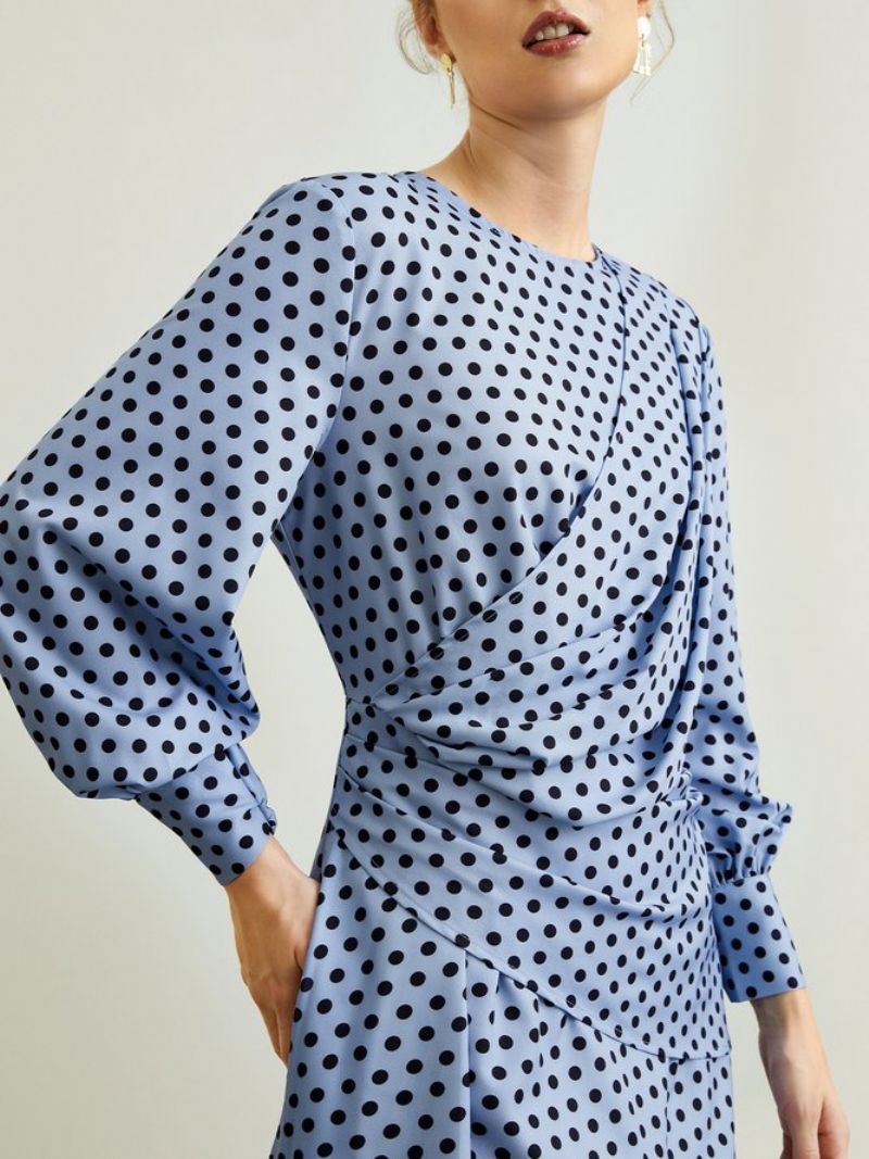 Elegant Polka Dots Rund Hals Knæ Kjole