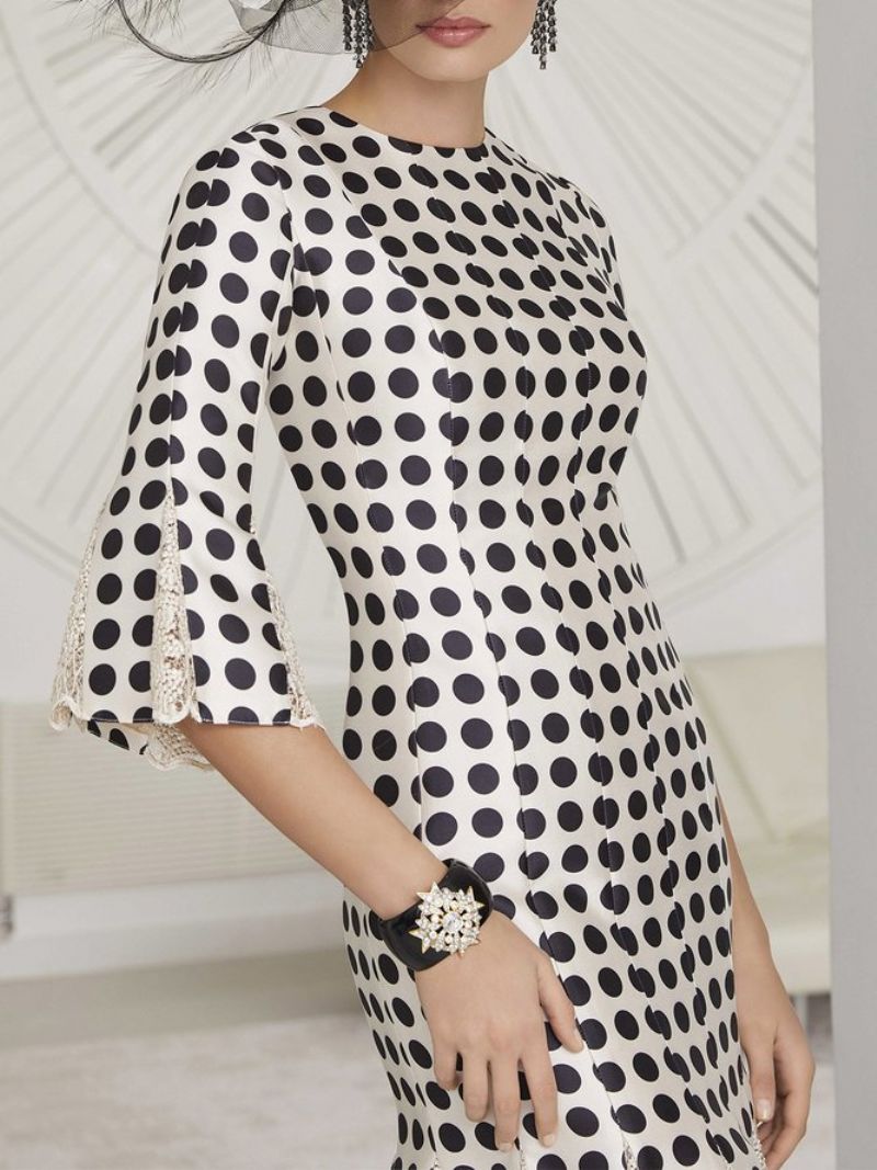 Elegant Regular Fit Polka Dots Midikjole Med Rund Hals