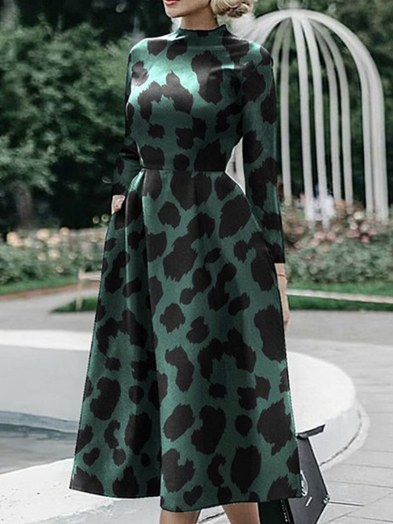 Langærmet Leopard Regular Fit Midi-Kjole