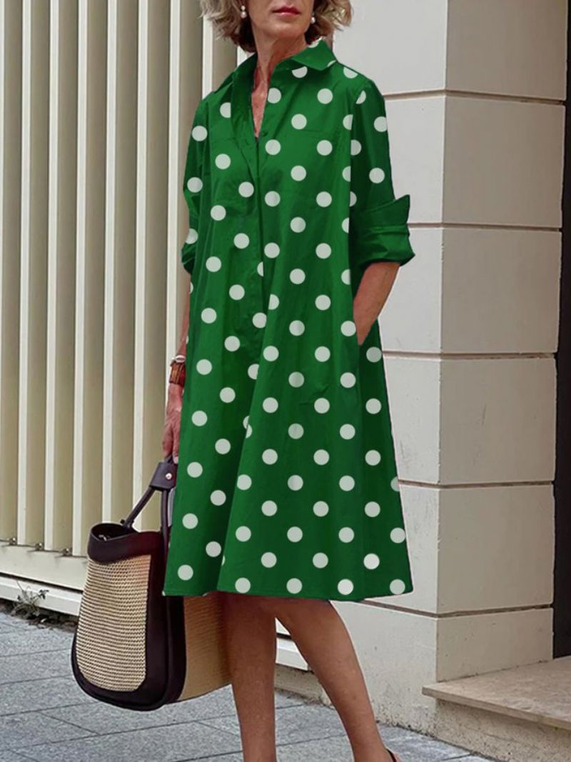 Langærmet Polka Dots Regular Fit Skjortekraveskjole