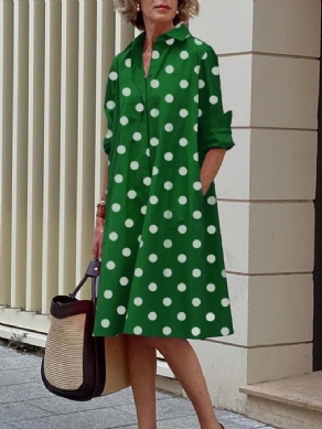 Langærmet Polka Dots Regular Fit Skjortekraveskjole