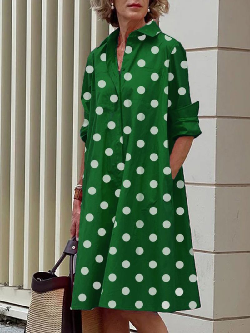 Langærmet Polka Dots Regular Fit Skjortekraveskjole