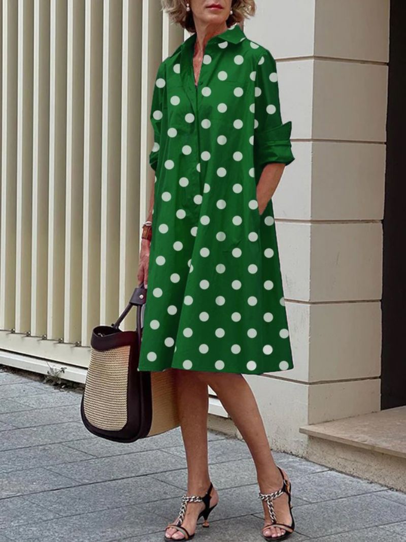 Langærmet Polka Dots Regular Fit Skjortekraveskjole