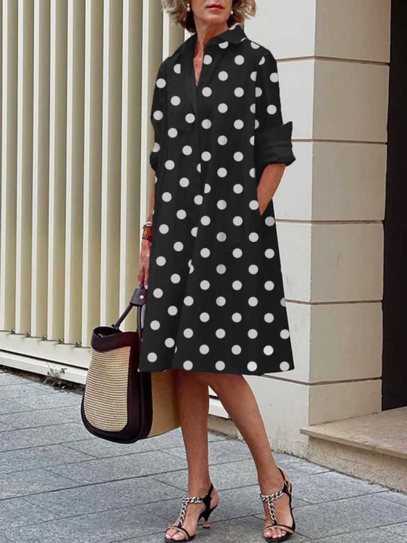 Langærmet Polka Dots Regular Fit Skjortekraveskjole