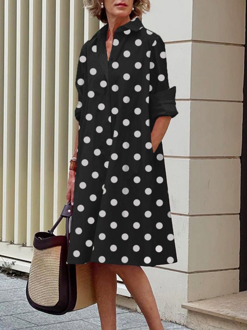 Langærmet Polka Dots Regular Fit Skjortekraveskjole