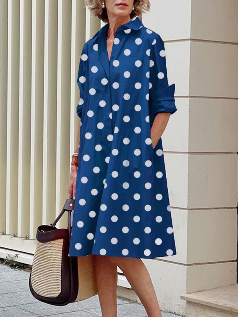 Langærmet Polka Dots Regular Fit Skjortekraveskjole