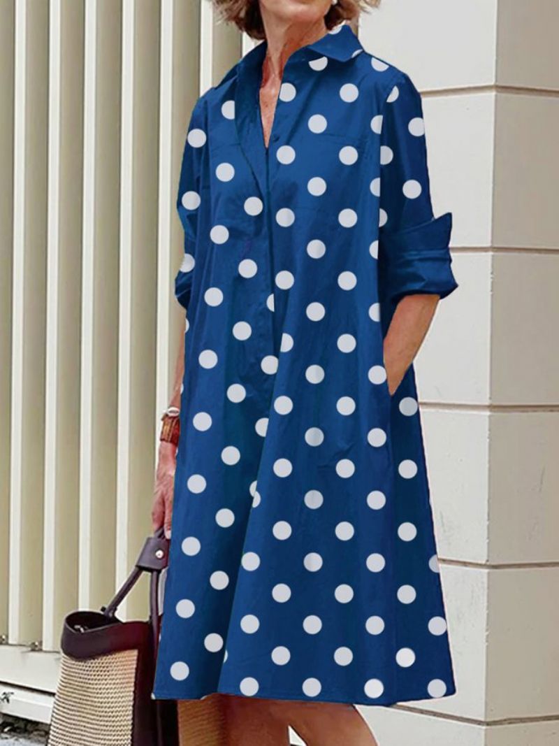 Langærmet Polka Dots Regular Fit Skjortekraveskjole