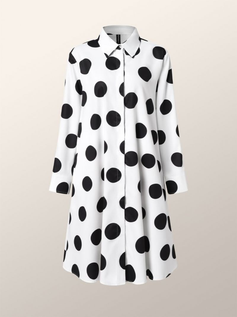 Langærmet Skjortekrave Polka Dots Regular Fit Kjole