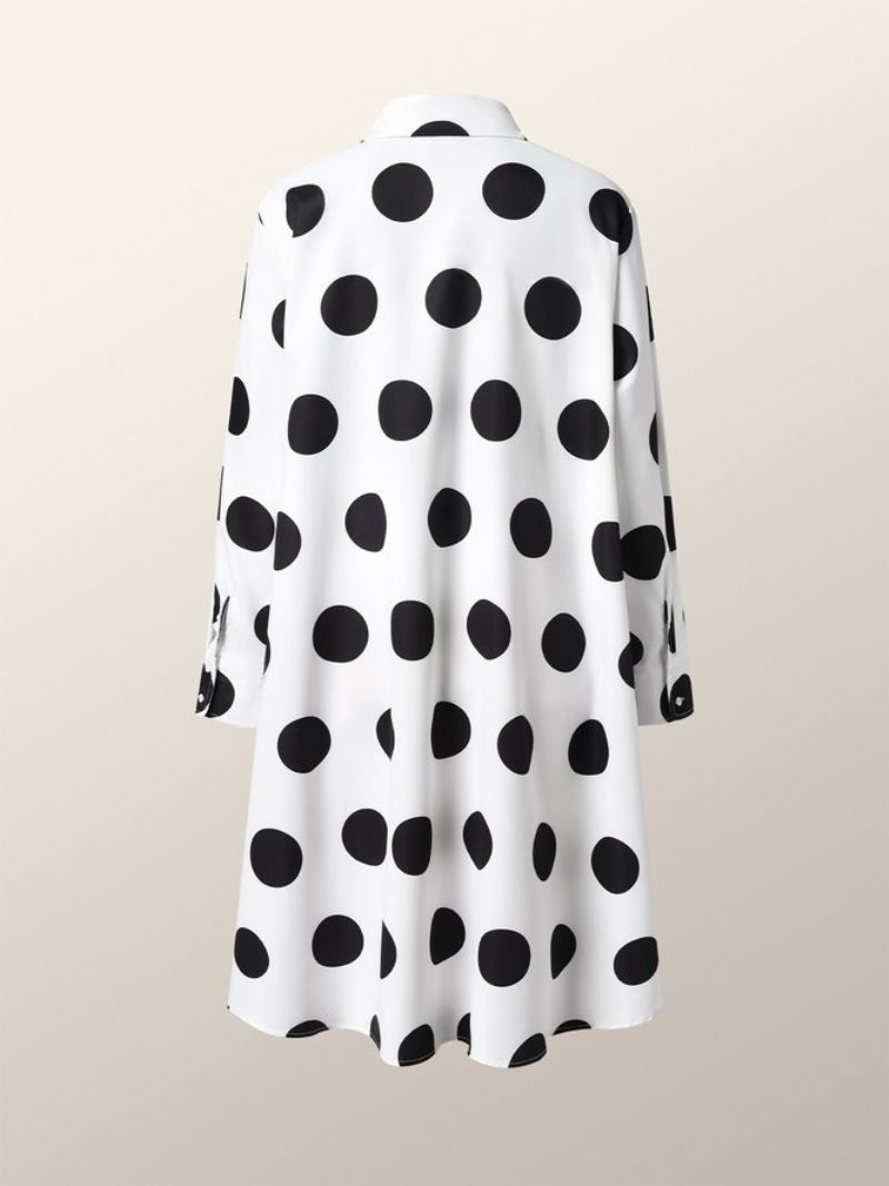 Langærmet Skjortekrave Polka Dots Regular Fit Kjole