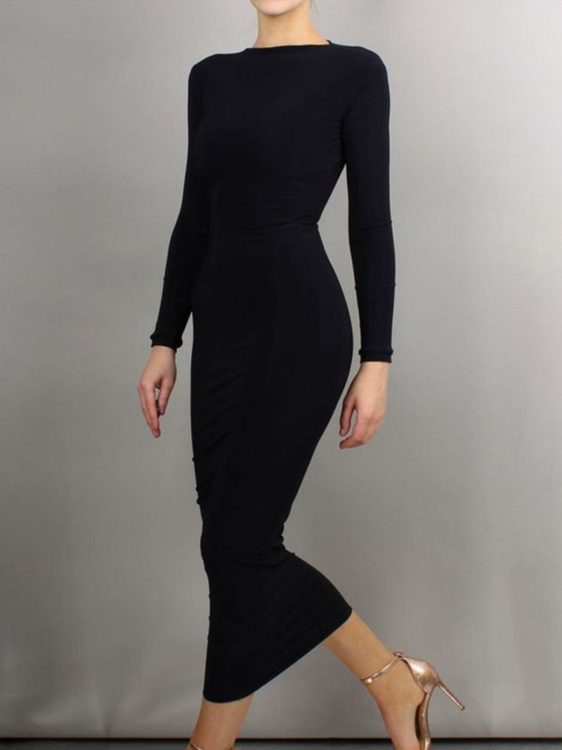 Sort Daglig Langærmet Regular Fit Boat Neck Dress