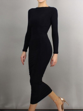 Sort Daglig Langærmet Regular Fit Boat Neck Dress