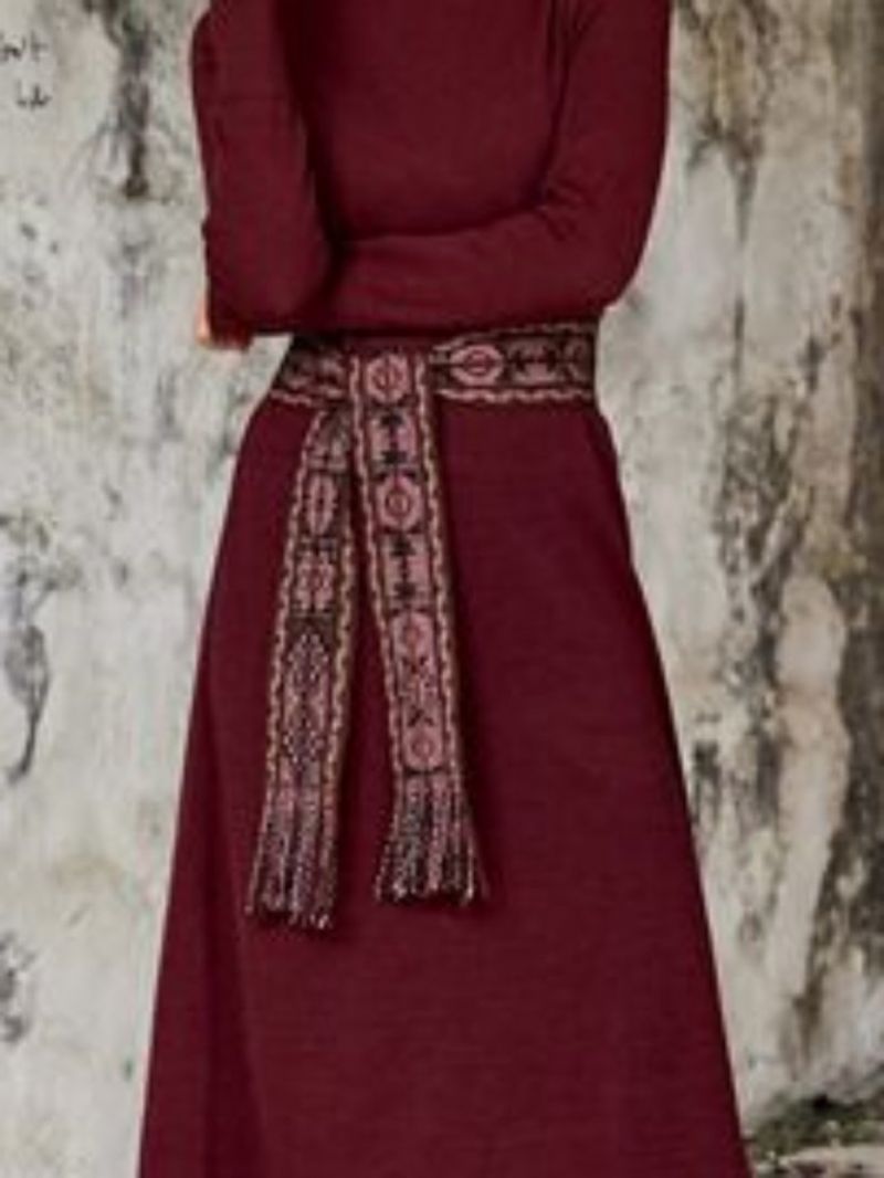 Turtleneck Burgundy A-Line Solid Midi-Kjole (Bælte Undtaget)