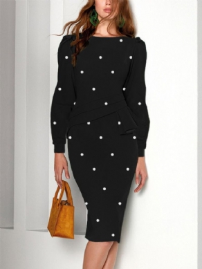 Urban Langærmet Polka Dots Crew Neck Knee Dress