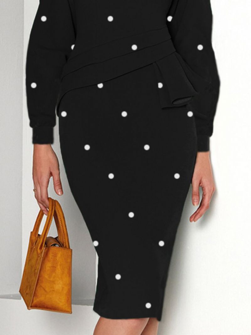 Urban Langærmet Polka Dots Crew Neck Knee Dress