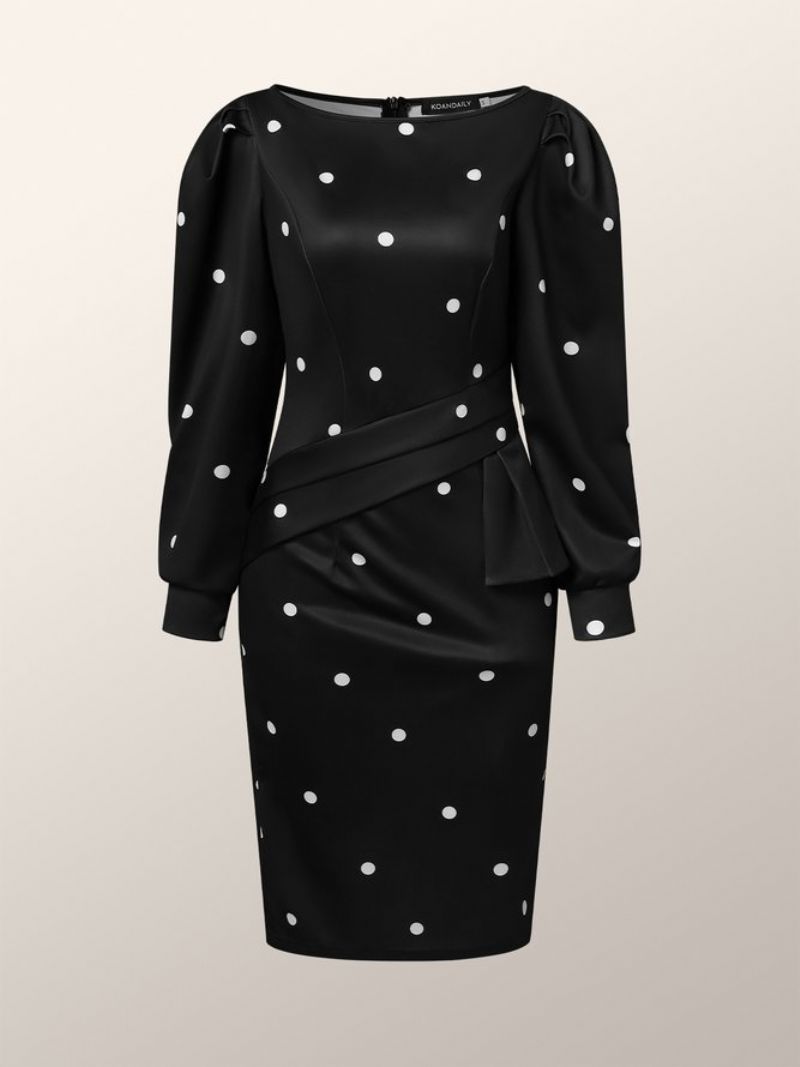 Urban Langærmet Polka Dots Crew Neck Knee Dress