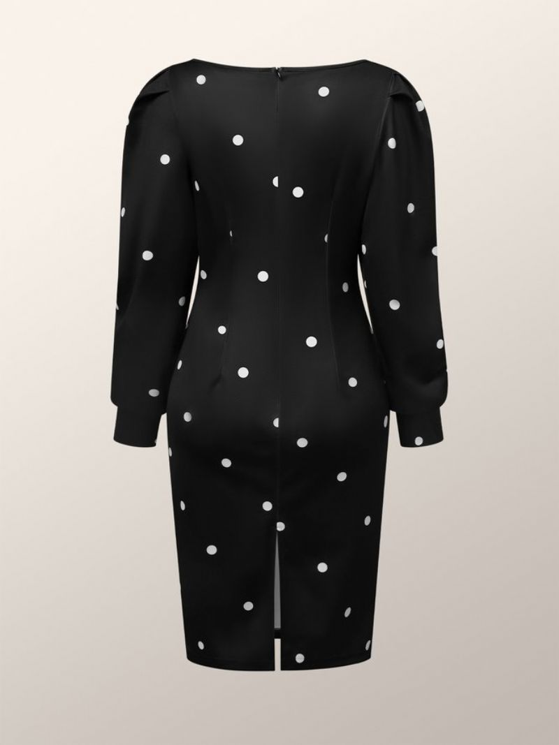 Urban Langærmet Polka Dots Crew Neck Knee Dress