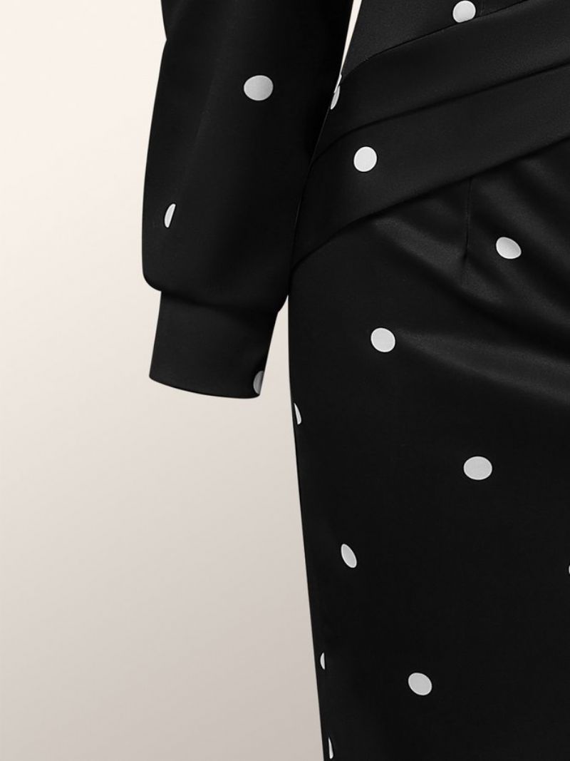 Urban Langærmet Polka Dots Crew Neck Knee Dress