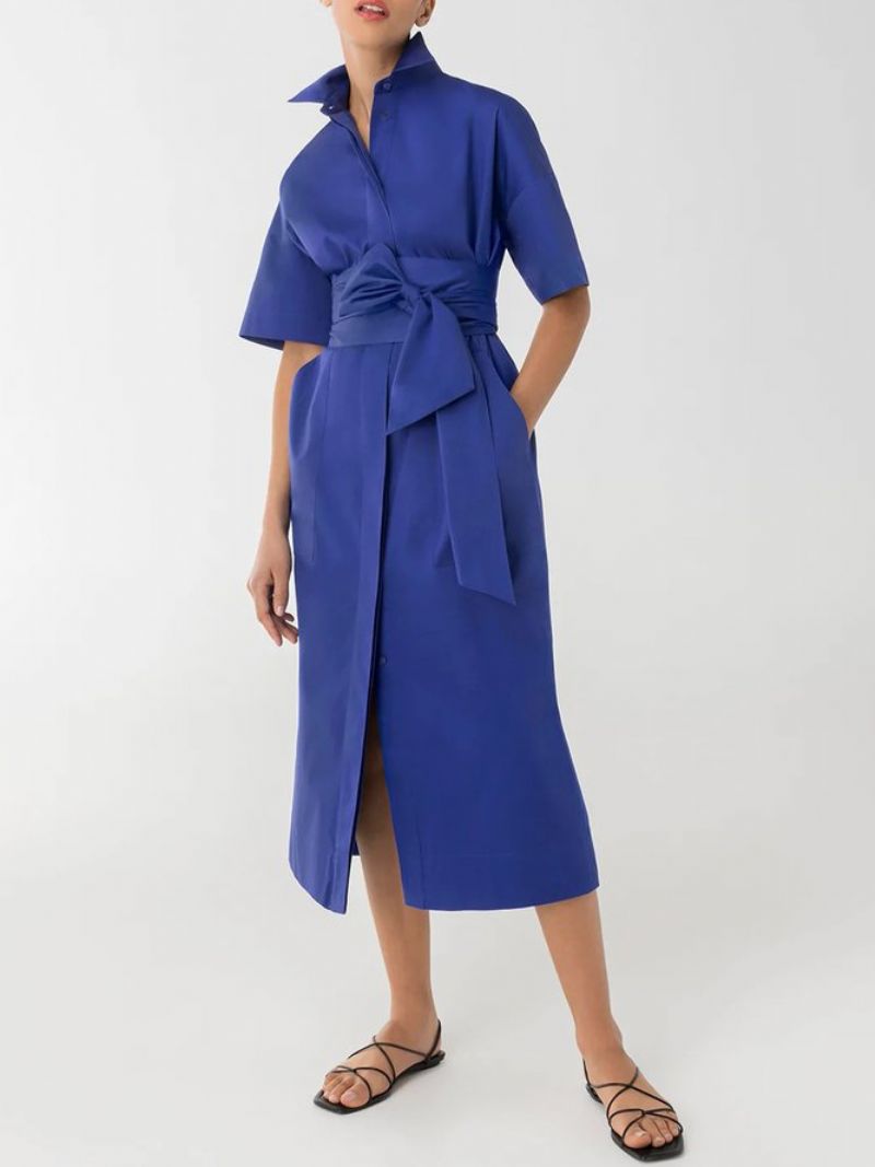 Urban Simple Halværmede Pockets Plain Shirt Dress