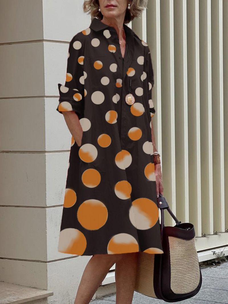 Urban Skjorte Krave Polka Dots Midi Kjole