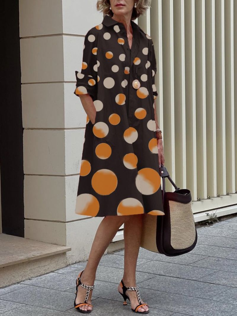 Urban Skjorte Krave Polka Dots Midi Kjole