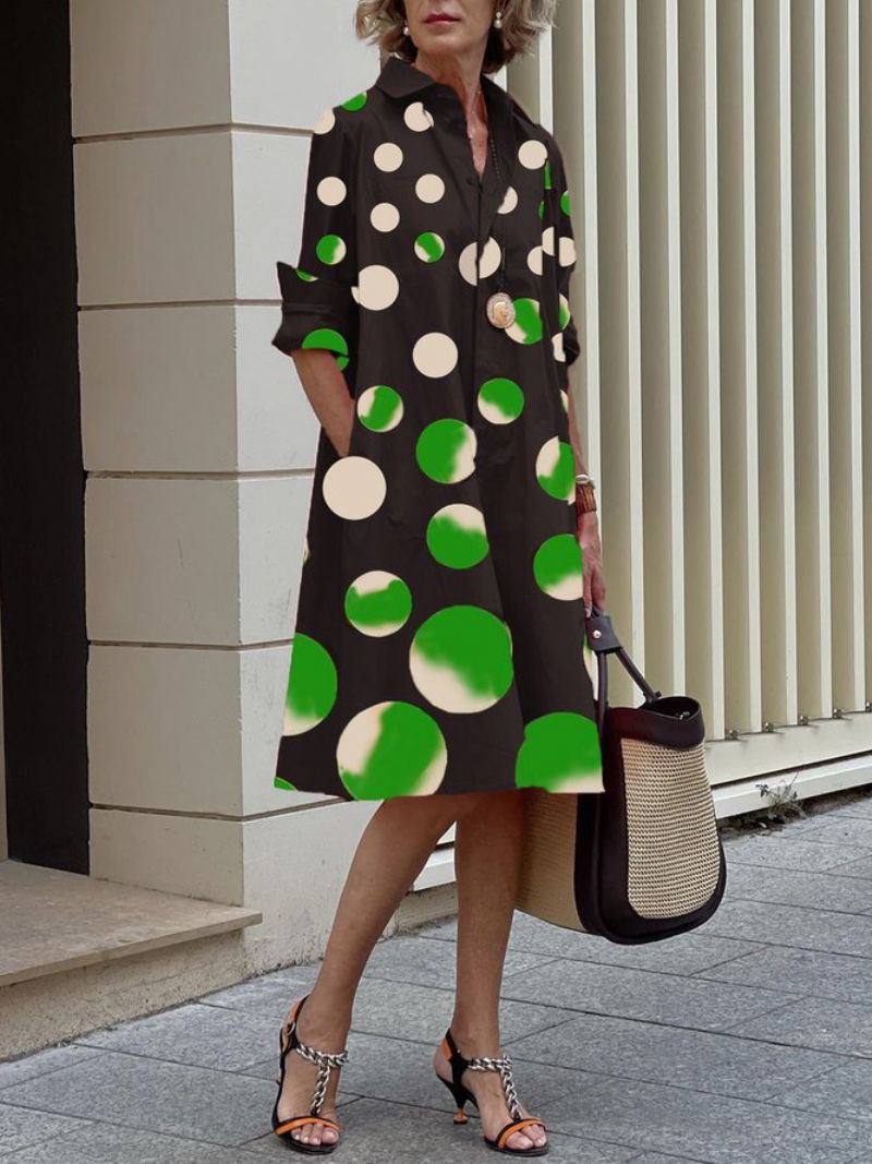 Urban Skjorte Krave Polka Dots Midi Kjole